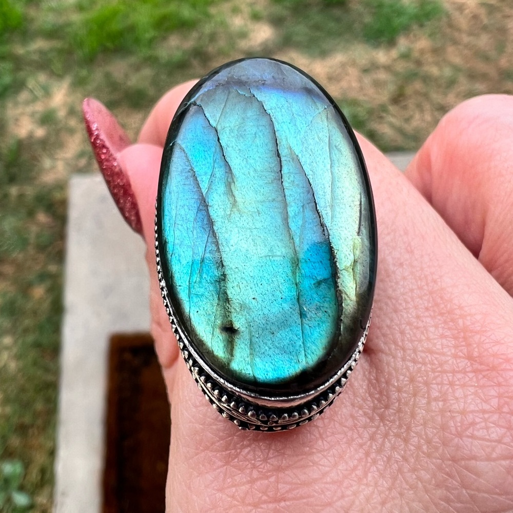 Large Blue Labradorite Statement Ring In Stamped … - image 1